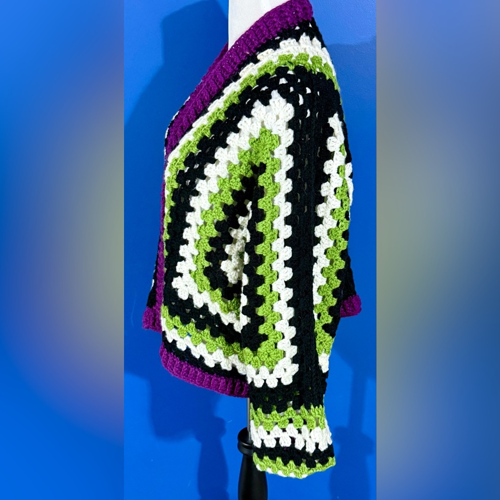 Crocheted Cardigan inspired by the character “Beetlejuice”  from the 1988 film
